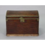 A Victorian mahogany & brass-bound domed-top travelling trunk, with brass lock & side handles, &