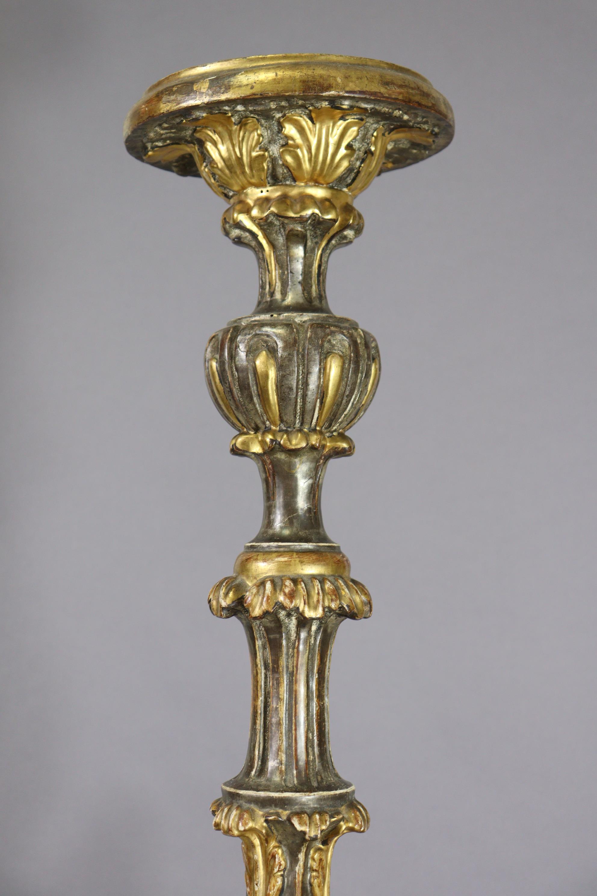 A 19th century Venetian gilt & silvered softwood torchere, the baluster column carved with - Image 2 of 9