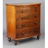 A Victorian mahogany bow-front chest with cushion-moulded edge to the rectangular top, fitted two