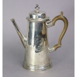 A Victorian silver coffee pot of plain round tapered form with domed hinged lid & boxwood handle,