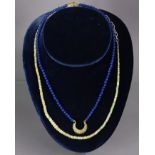 A necklace of graduated opal beads, 50 cm long; & a necklace of near-uniform sapphire beads, with