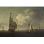 DUTCH SCHOOL, 19th century. Sailing vessels in calm waters off the coast; oil on canvas: 9½” x 13½”,