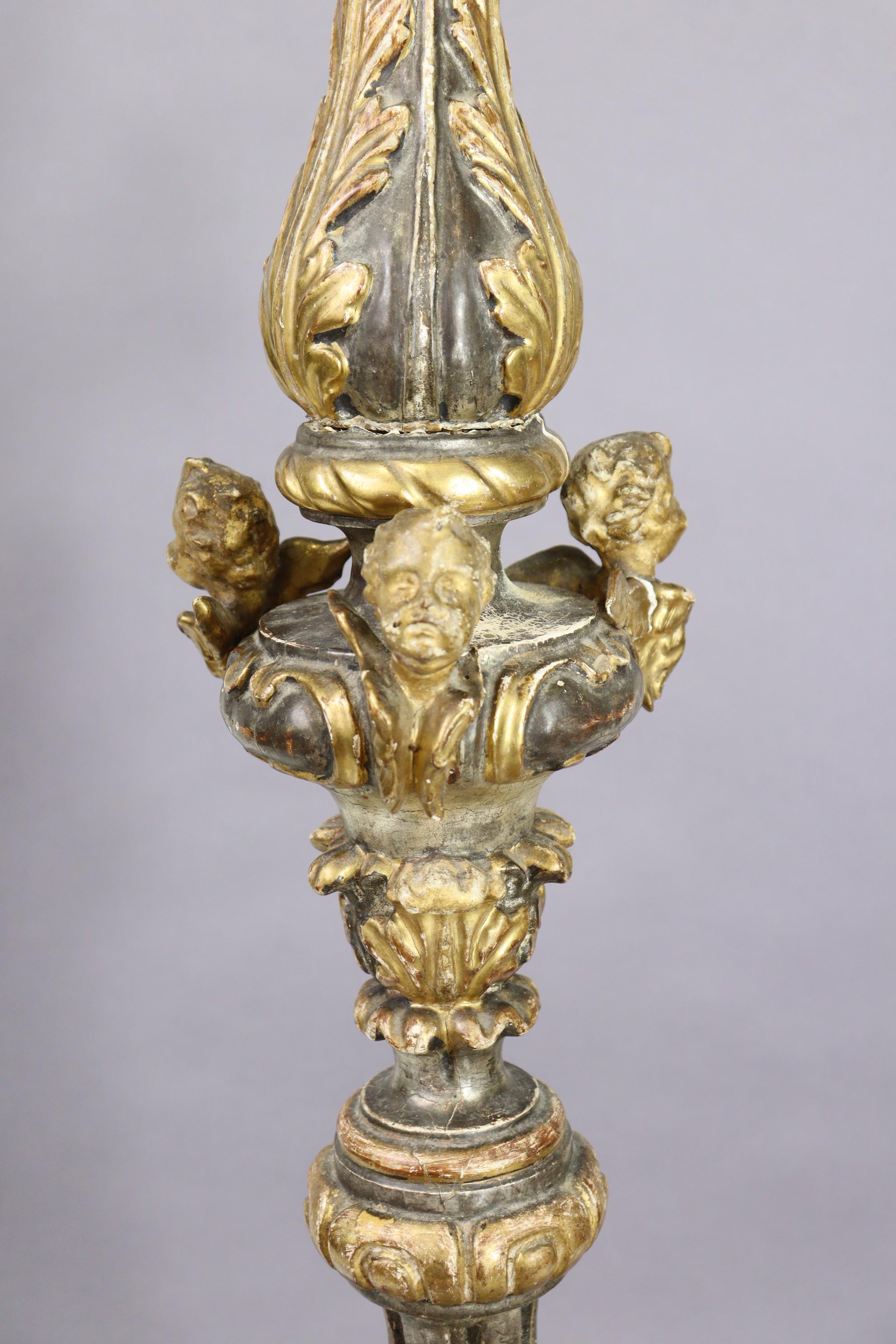 A 19th century Venetian gilt & silvered softwood torchere, the baluster column carved with - Image 3 of 9