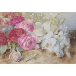 MARY ELIZABETH DUFFIELD (1819-1914). Two still life studies: roses & lilies, signed “M. E.