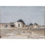 GUISEPPE FERRARI (1840-1905). A middle eastern landscape with buildings & figures, singed “Ferrari