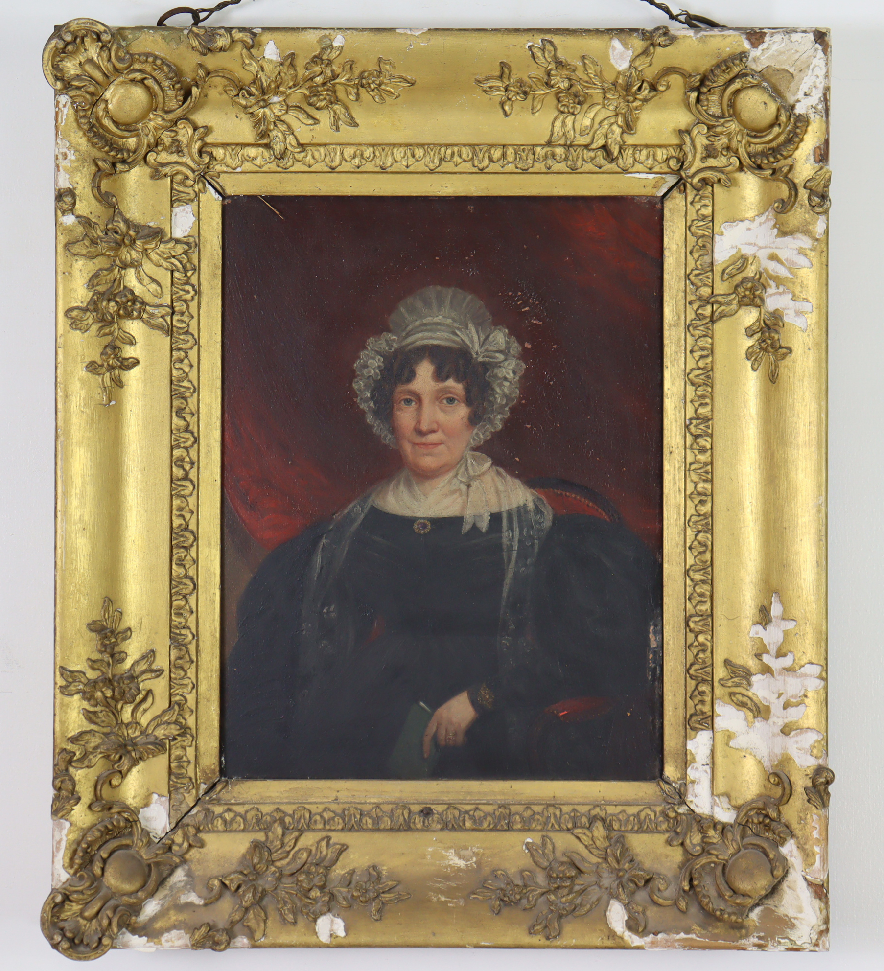 ENGLISH SCHOOL, early 19th century. A portrait of Mrs George Newby, half-length seated holding a - Image 2 of 4