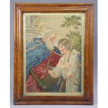 A Victorian gros-point needlework picture of a Biblical scene, in glazed maple frame, 28” x 22”