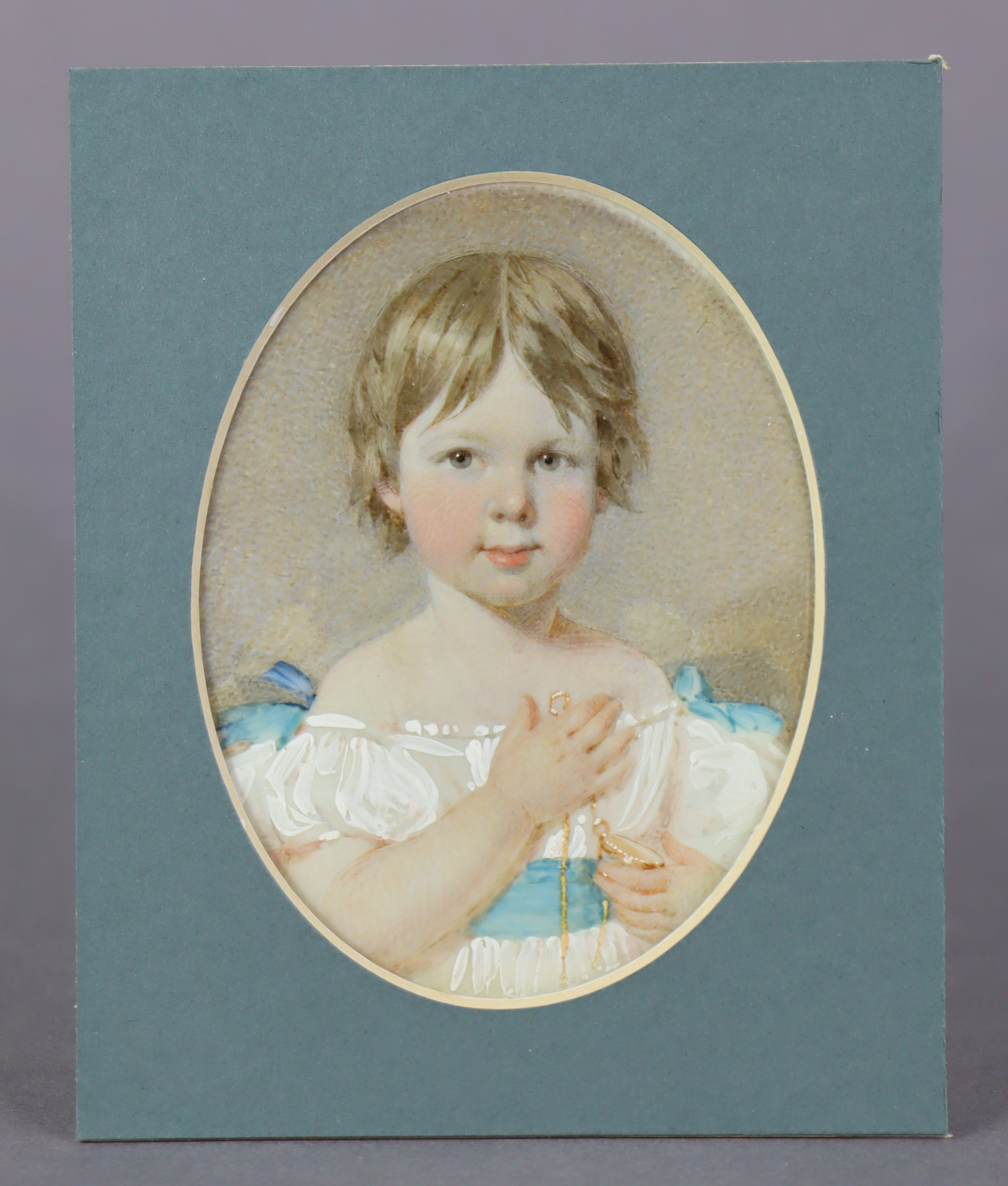 ENGLISH SCHOOL late 19th/early 20th century. A portrait miniature of a young girl wearing white - Image 2 of 4