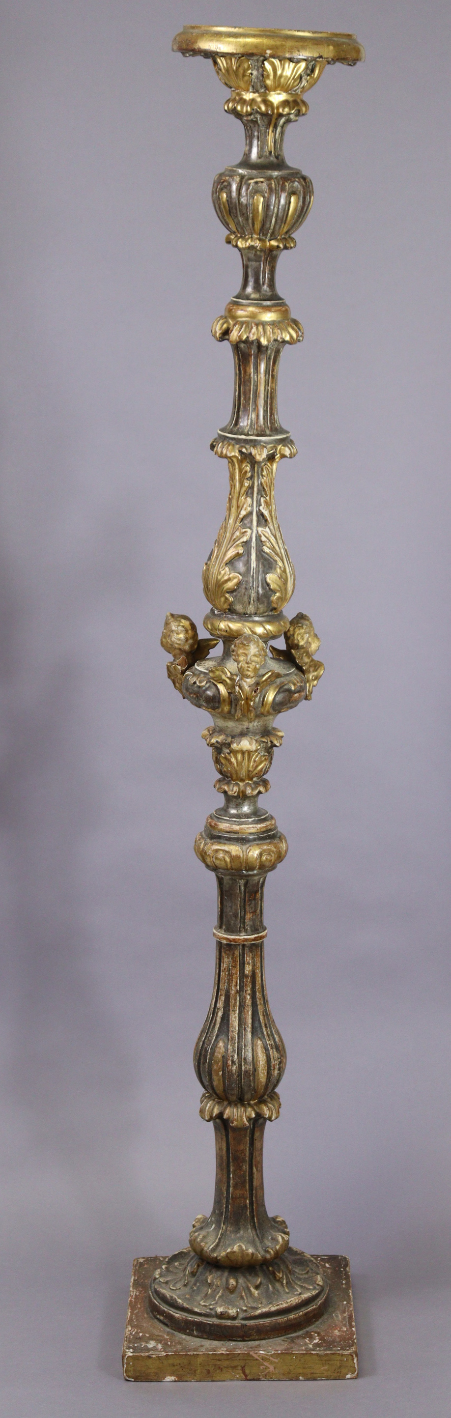 A 19th century Venetian gilt & silvered softwood torchere, the baluster column carved with - Image 5 of 9