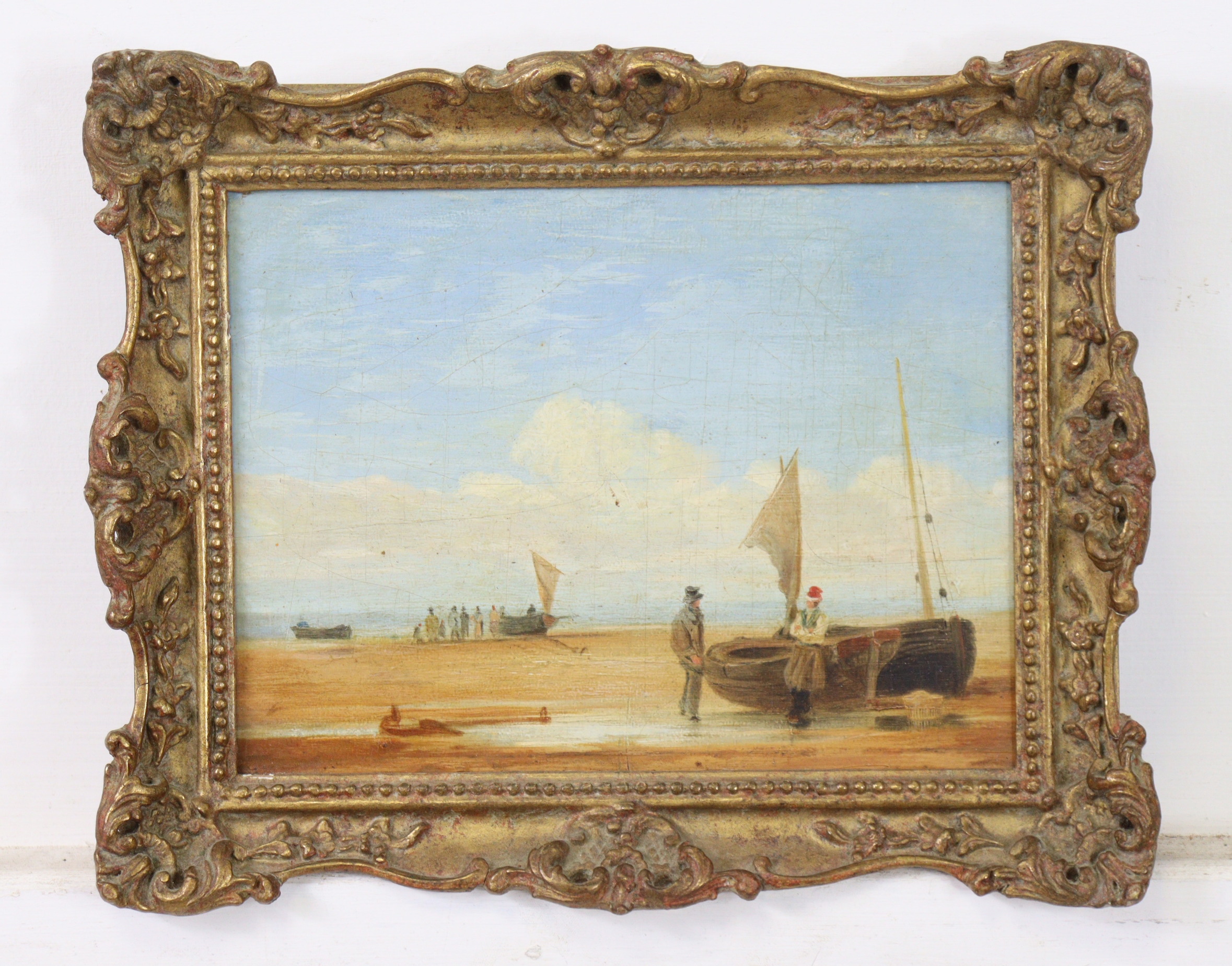 Follower of William Collins, R. A. (1778-1847). Fishing vessels & figures on a sandy beach; oil on - Image 2 of 3