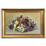 EMMA LÖFFLER (1843-1929) A still life of pansies, signed & dated 1916 & inscribed verso, Oil on