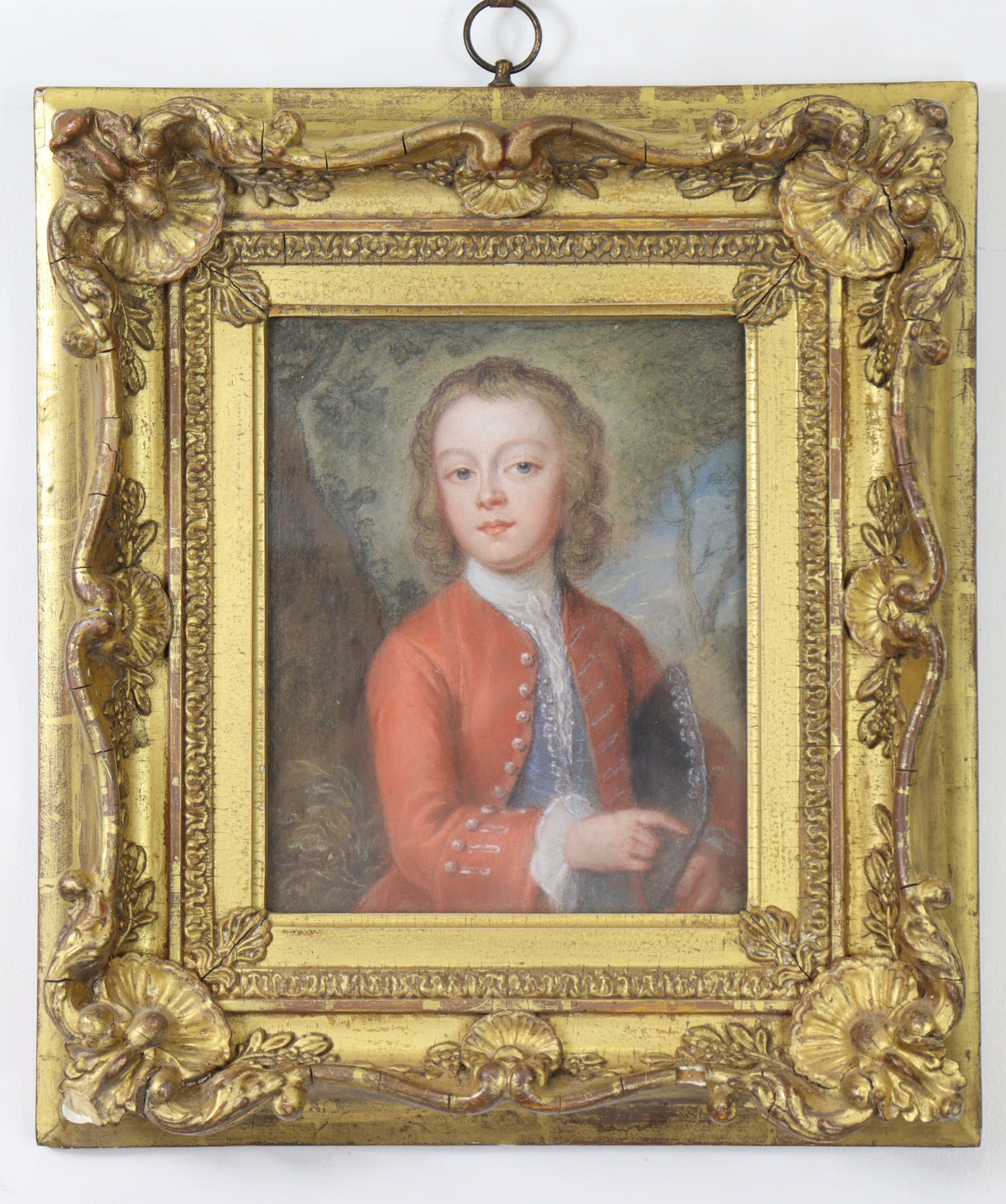 ENGLISH SCHOOL, late 18th century. Portrait of a young man wearing red jacket & holding a hat, - Image 2 of 3