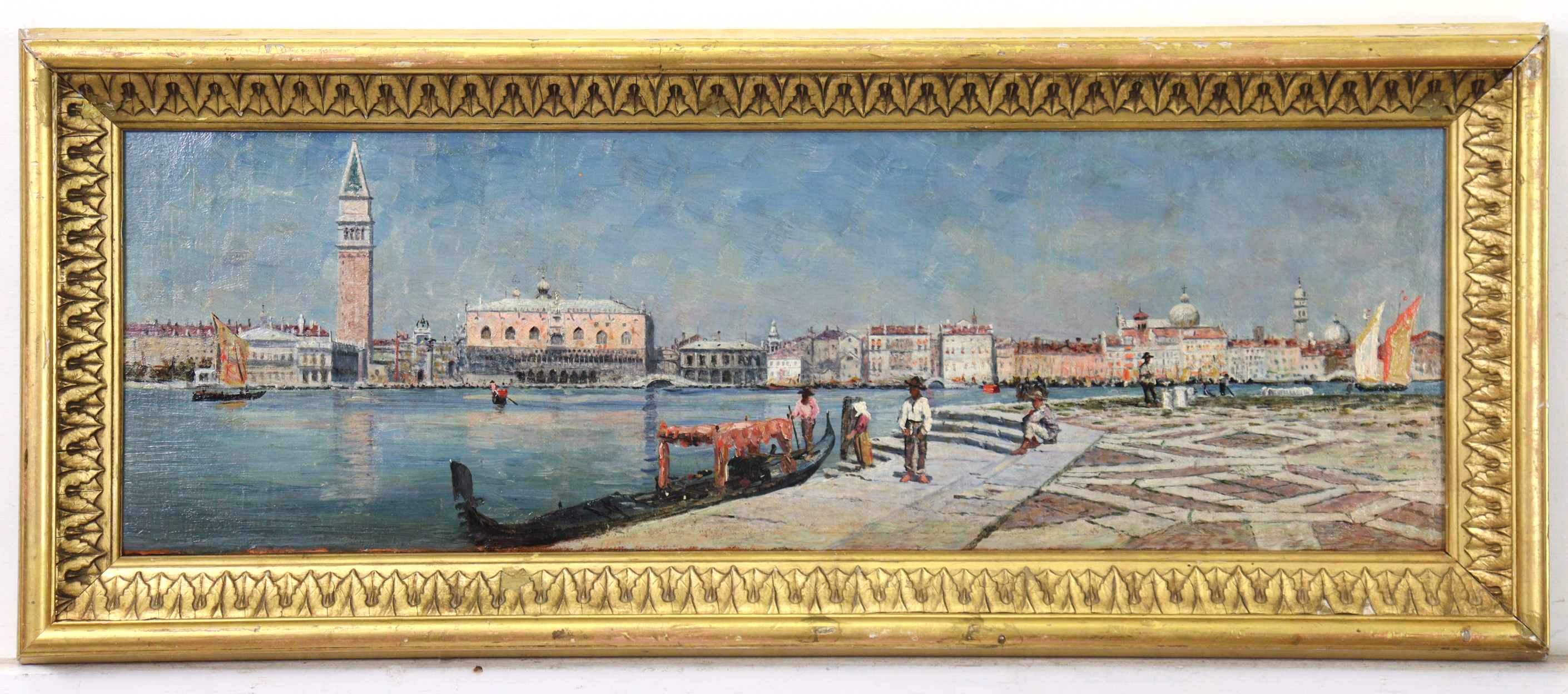 Manner of EMMA CIARDI (18778-1933). The Grand Canal, Venice, unsigned; oil on canvas: 7+” x 23½”, in - Image 2 of 6