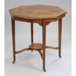 A late 19th/early 20th century rosewood octagonal centre table, the top with inlaid decoration &