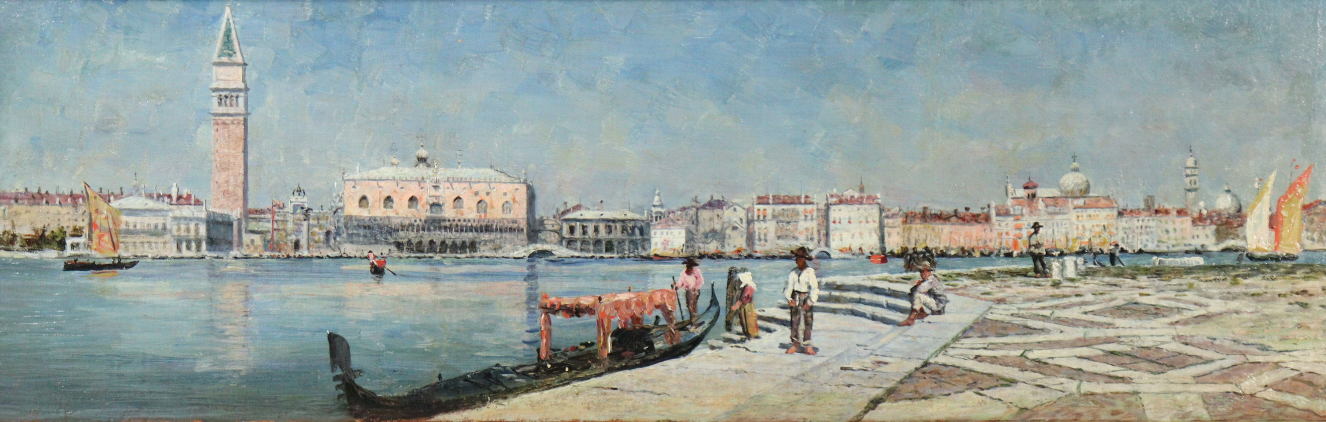 Manner of EMMA CIARDI (18778-1933). The Grand Canal, Venice, unsigned; oil on canvas: 7+” x 23½”, in