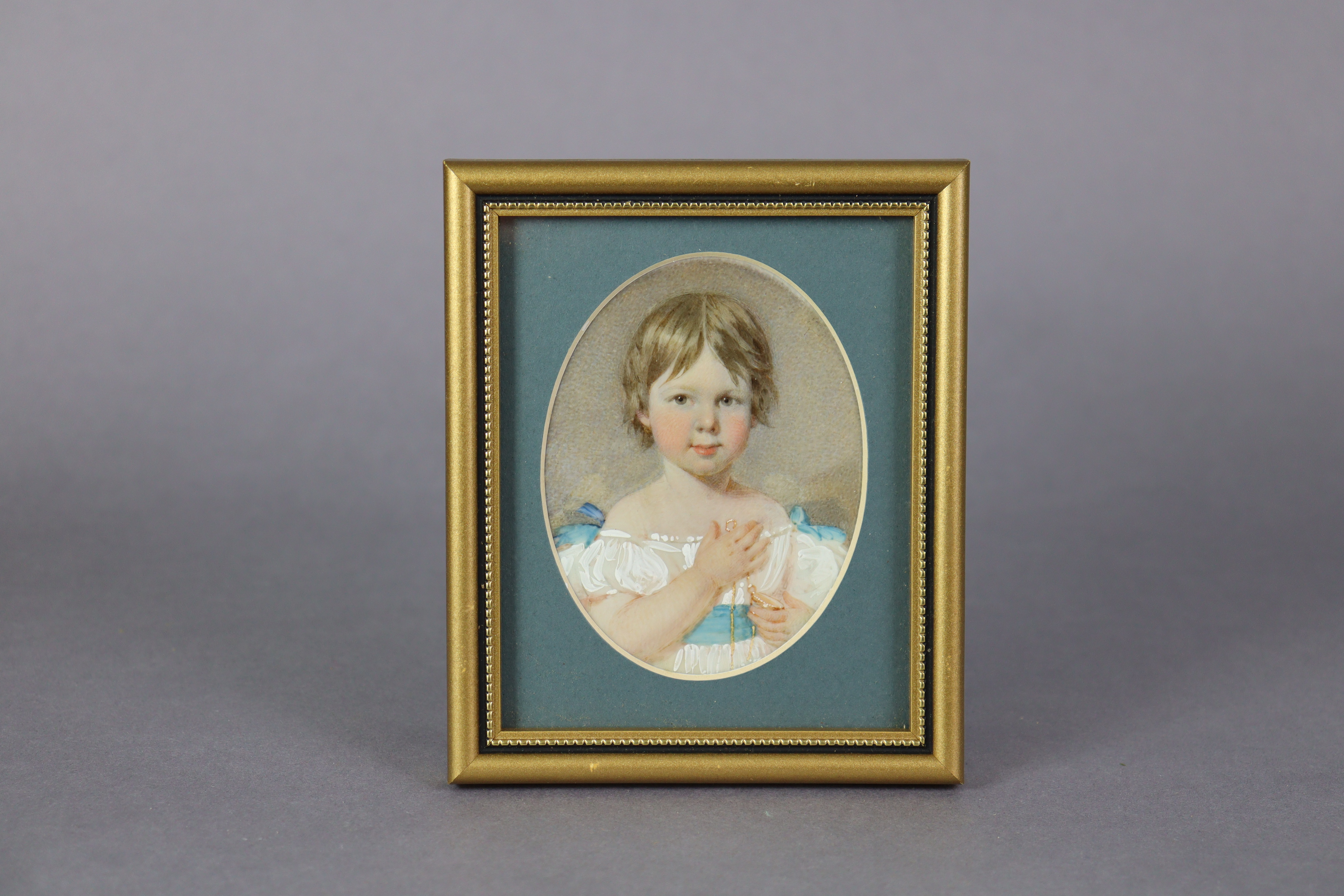 ENGLISH SCHOOL late 19th/early 20th century. A portrait miniature of a young girl wearing white - Image 4 of 4