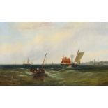 JAMES W. CALLOW (active 1851-1865). Shipping in choppy seas, signed lower left; oil on canvas: