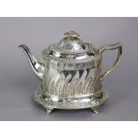 A Victorian silver teapot & stand in the late 18th century style, of oval straight-sided form,