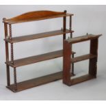 A Victorian mahogany four-tier open wall shelf with bobbin-turned supports, 36” wide x 33¾”