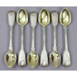 A set of six Victorian silver fiddle, thread, & shell pattern egg spoons; London 1853, by S. Hayne &