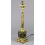 A marble table lamp base in the form of a fluted architectural column with applied neo-classical