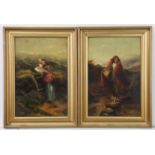 W. D. HALLOWAY (19th century). A pair of moorland scenes, each with a young lady walking barefoot,