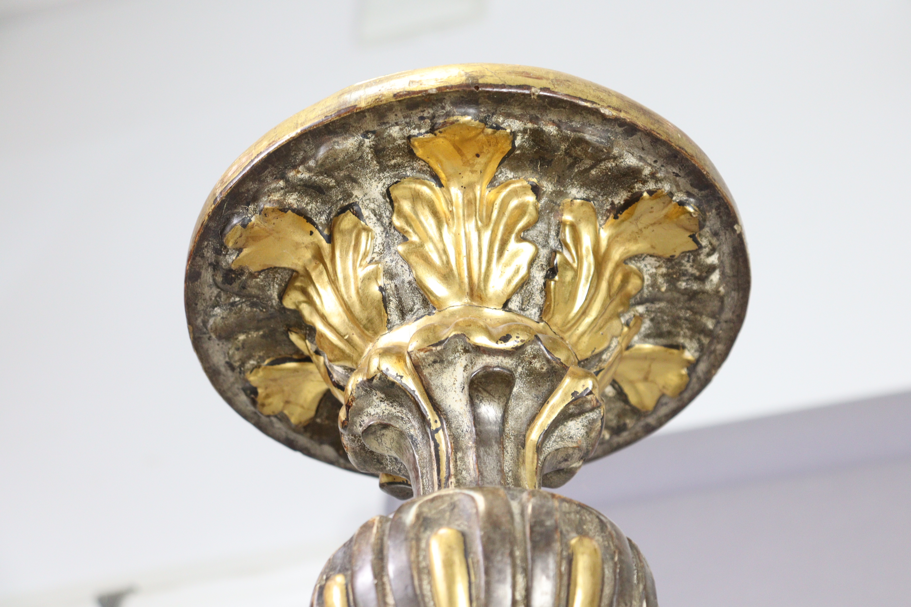 A 19th century Venetian gilt & silvered softwood torchere, the baluster column carved with - Image 8 of 9