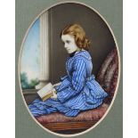ENGLISH SCHOOL, late 19th/early 20th century.. A portrait miniature of a young girl wearing blue