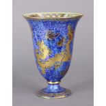 A Wedgwood dragon lustre vase of inverted bell shape with encircling gilt dragons on a speckled blue