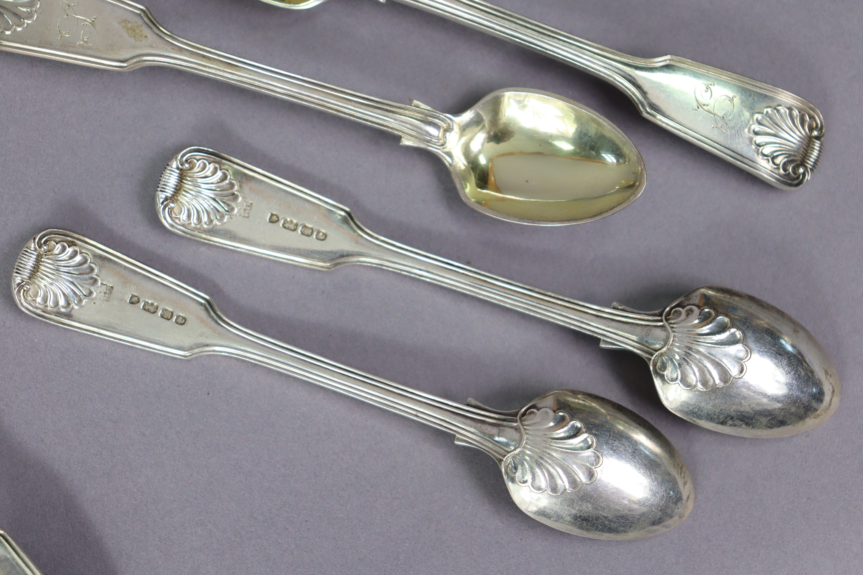 A set of six Victorian silver fiddle, thread, & shell pattern egg spoons; London 1853, by S. Hayne & - Image 2 of 2