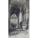ALBANY EDWARDS (19th century). “Chapel of the Nine Altars, Durham”, signed black & white etching,