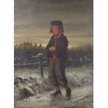 FRANK STENBERG (British, 1858-1927). A street urchin in a winter landscape. Signed & dated 1880