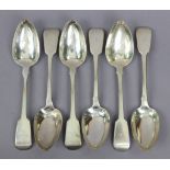 A set of six George IV silver Fiddle pattern tab le spoons, London 1829 by Jonathan Hayne, each with