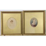 ENGLISH SCHOOL, 19th century. Two portrait miniatures on paper, of Mrs Mary Wardell (née Newby) &