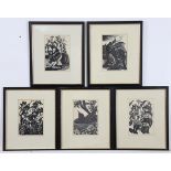 After CLARE LEIGHTON (1901-1988). A set of five black & white woodcuts: "Planting Trees", etc., each