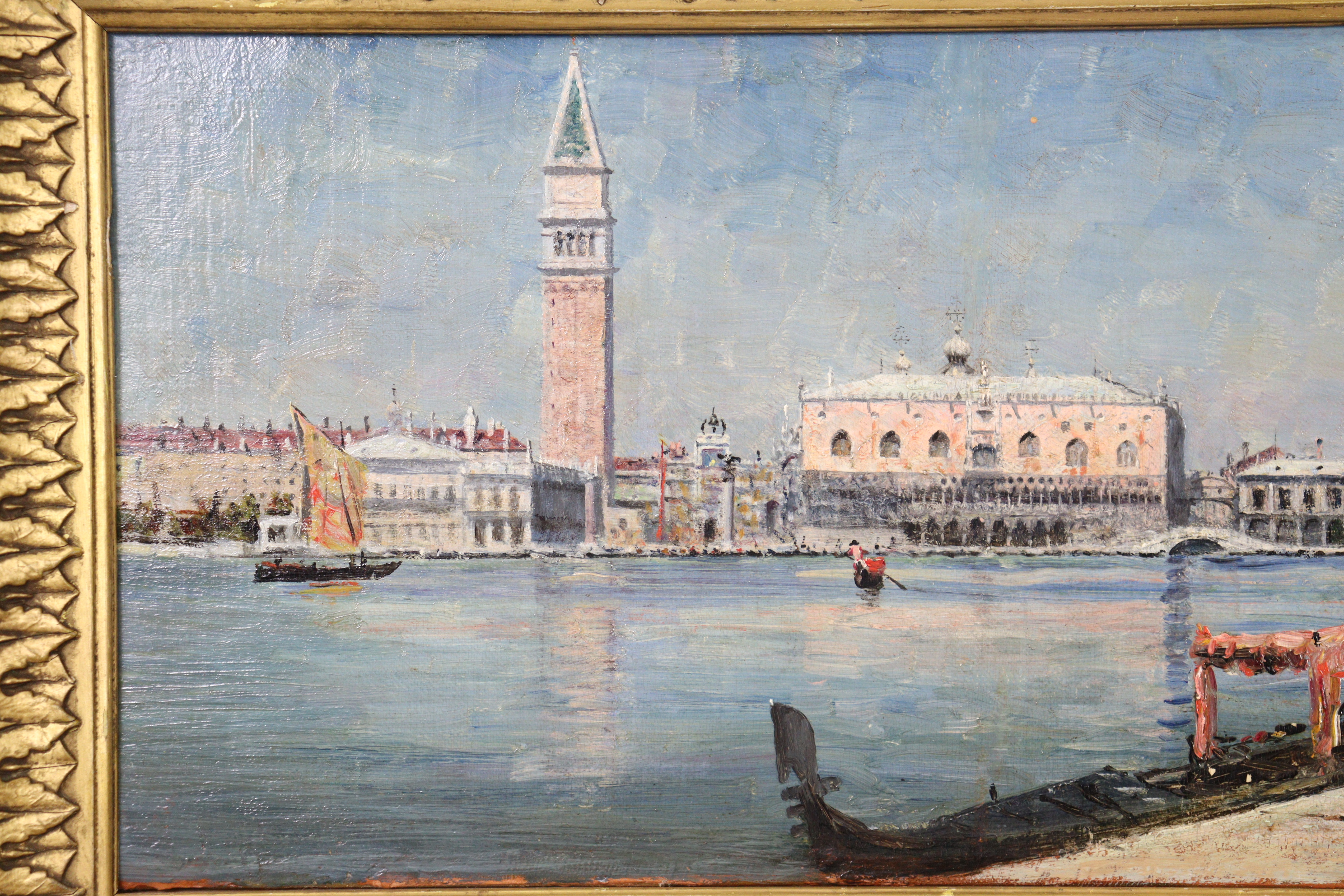 Manner of EMMA CIARDI (18778-1933). The Grand Canal, Venice, unsigned; oil on canvas: 7+” x 23½”, in - Image 3 of 6