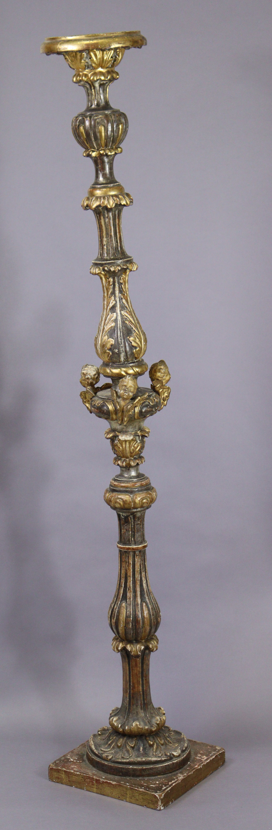 A 19th century Venetian gilt & silvered softwood torchere, the baluster column carved with - Image 6 of 9