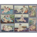A collection of eight 19th century Indian miniature paintings on mica, laid on ivory, each depicting