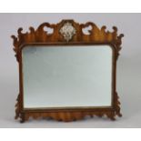 An 18th century-style wall mirror in fret-carved mahogany frame with painted surmount & gilt inner-