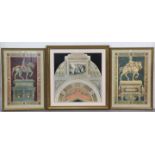 Seven various coloured prints – figure scenes & monuments (various sizes), each in a glazed gilt