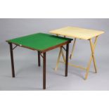 A vintage Mudies “Squeezer” card table inset green baize, & on square fold-away legs, 34” wide x