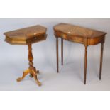 A mahogany cross-banded serpentine-front side table fitted two frieze drawers, & on fluted &