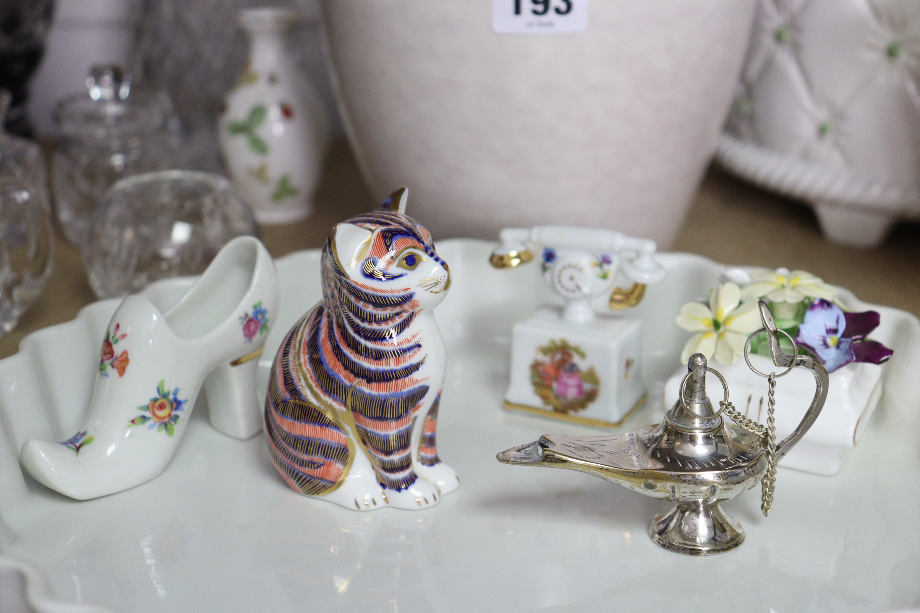 A Royal Crown Derby novelty “cat” paperweight; an art-glass vase; various other vases; & sundry - Image 3 of 10