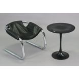 A 1970’s Arkana chrome & black vinyl slung chair designed by Duncan Burke; & a ditto tulip-design