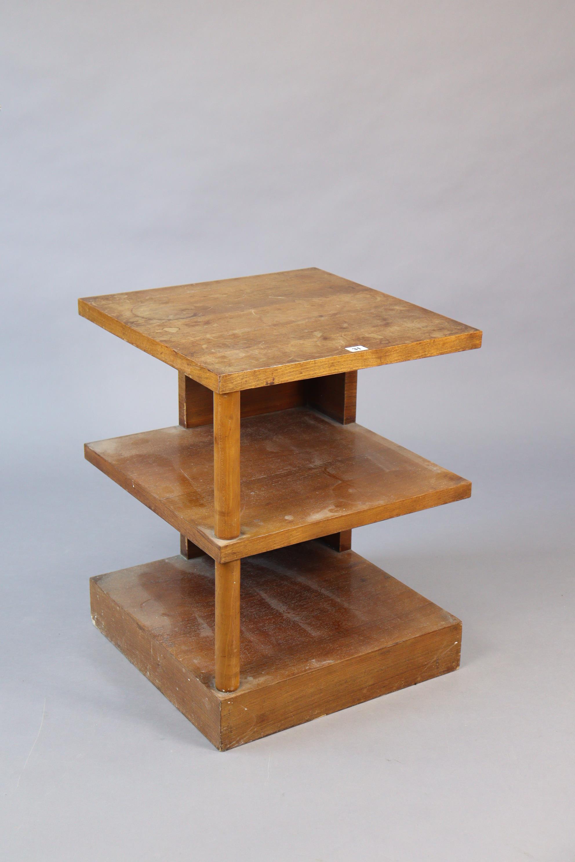 A mahogany square three-tier book table on a plinth base, 19½” wide x 25” high; & a rectangular wall - Image 2 of 8