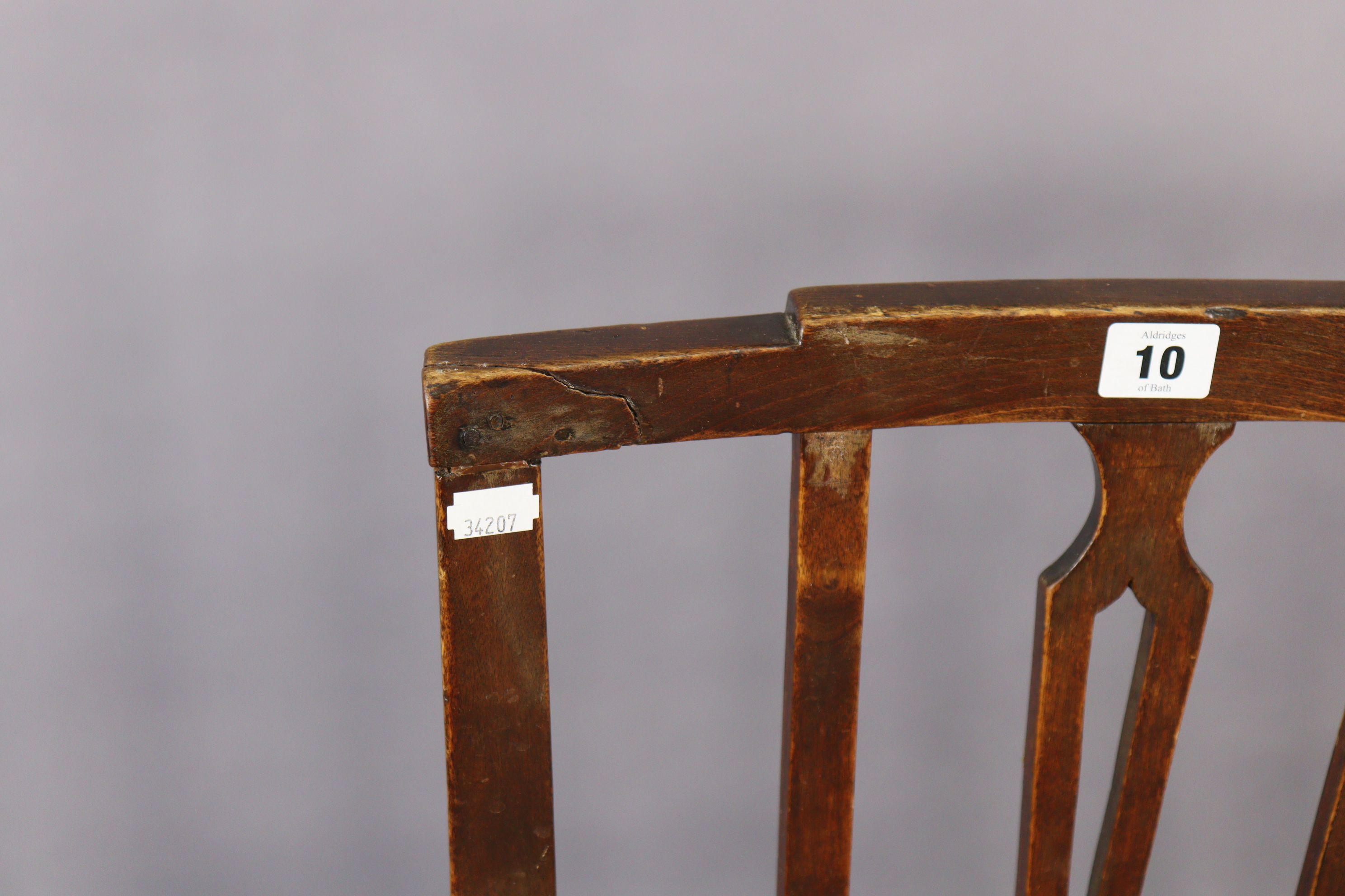 A set of three early 20th century splat-back dining chairs each with a woven-rush seat, & on - Image 7 of 10