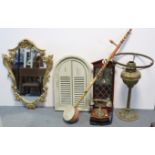 Two wall mirrors; a battery-operated wall clock; various items of costume jewellery; & sundry