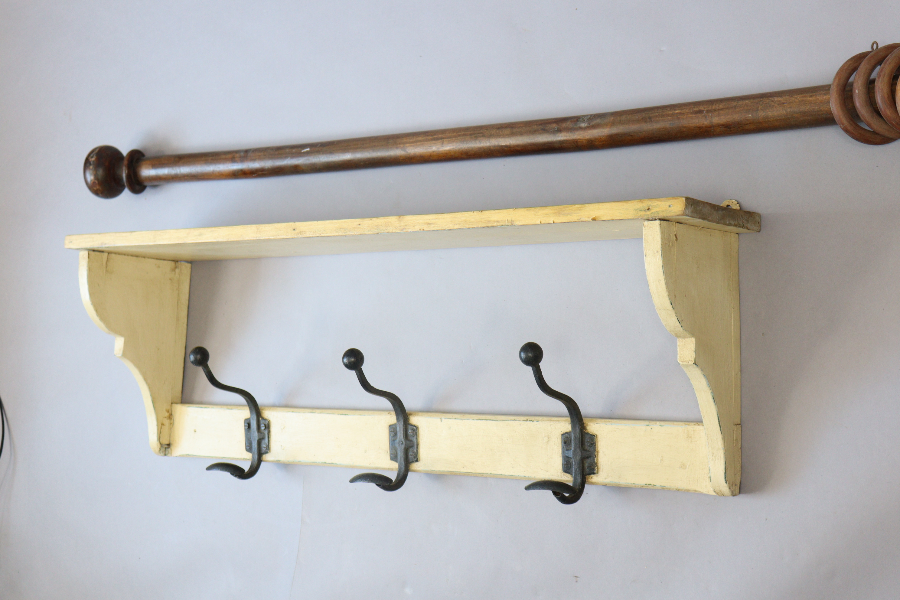 A white painted & natural pine wall-mounted coat-rack, 39½” wide x 12¾” high; together with a - Image 5 of 5