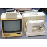 A Singer electric sewing machine, with case; & a vintage Sony “Triniton” portable television with