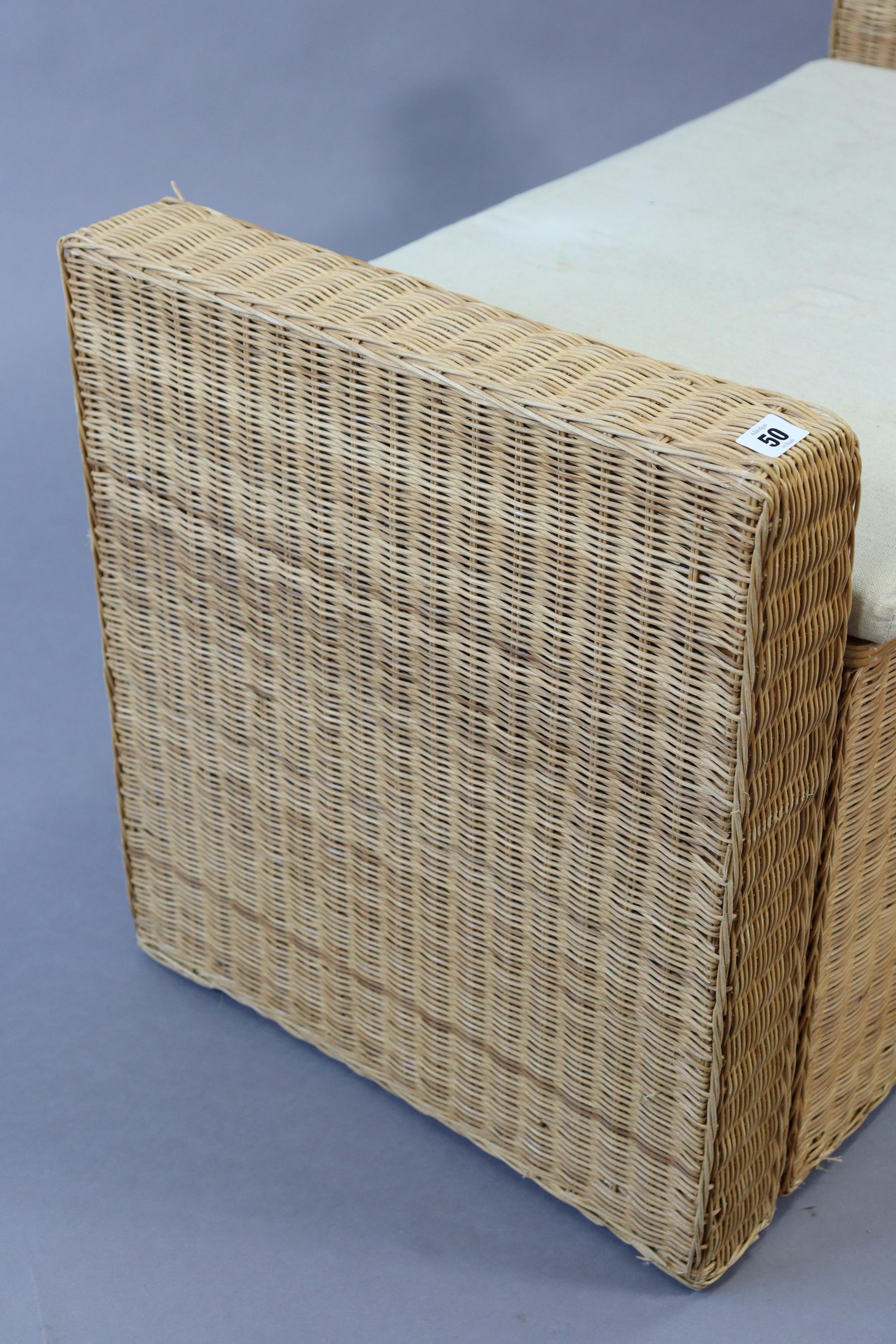 A wicker blanket box with a padded seat, 37” wide x 21” high. - Image 4 of 4